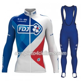 Completo Maglia ML + Pantaloncino con bretelle ML 2017 FDJ Donna N001